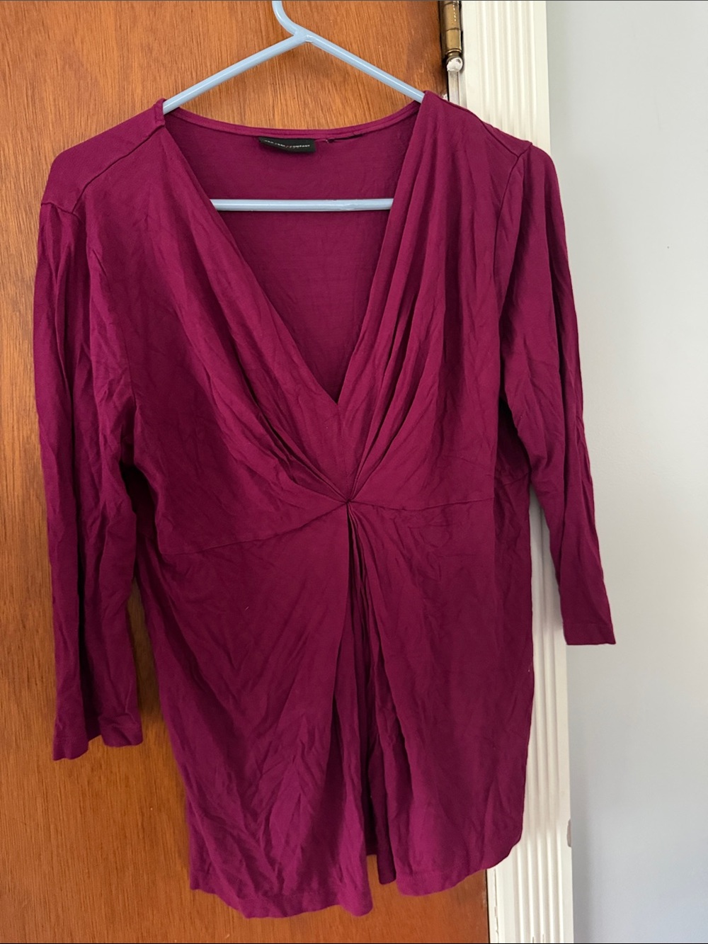 New York & Company Deep Berry Twist-Front V-Neck Tunic